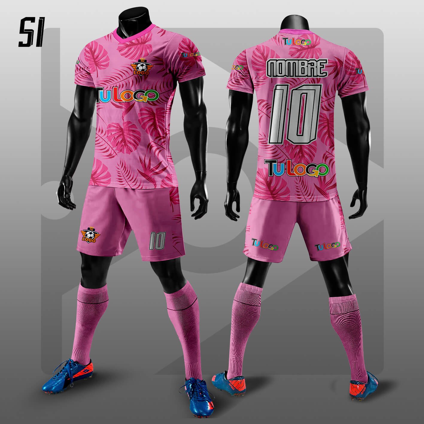 Camiseta De Futbol Rosada Con Hojas camiseta-de-futbol-rosada-con-hojas