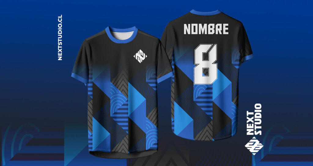 camiseta futbol azul y negro