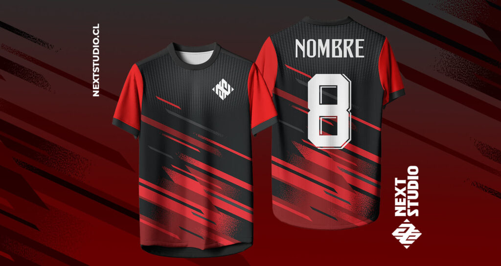 camiseta futbol roja y negra